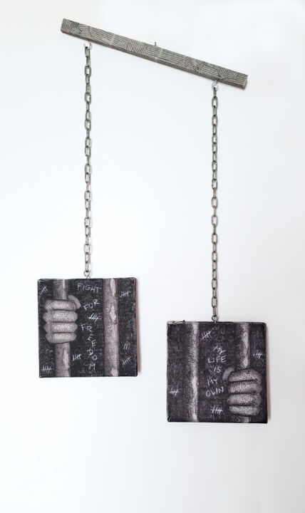 Collagen mit dem Titel ""LIBRE" "PENSÉE"" von Val D'Off, Original-Kunstwerk, Collagen Auf Keilrahmen aus Holz montiert