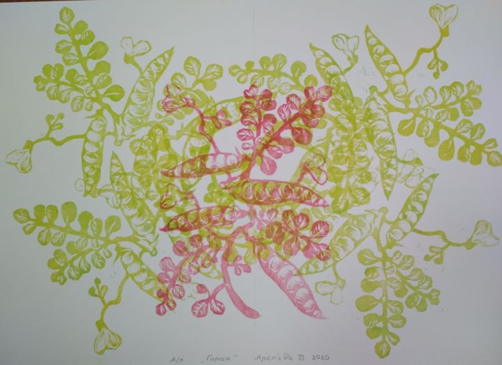Printmaking titled "" Pea "" by Valentina Arepyeva, Original Artwork, Linocuts