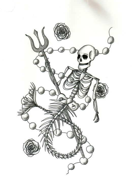 Drawing titled "Squelette de sirène" by Valentine Fasquel, Original Artwork