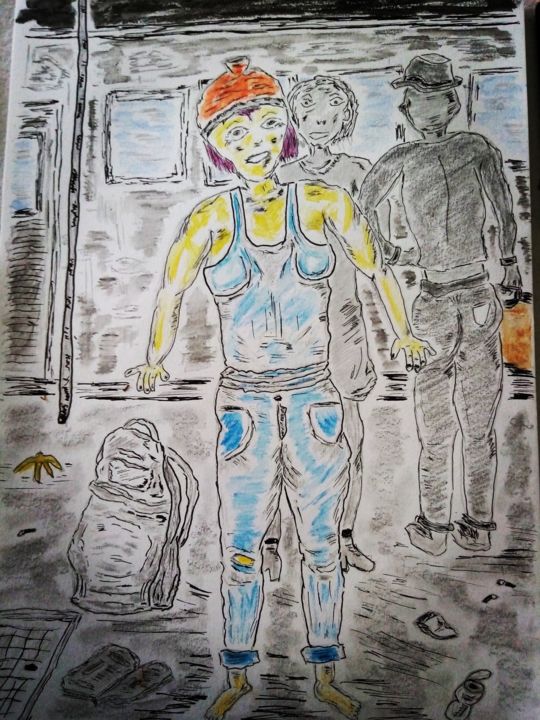 Dessin intitulée "Voyageuse dans le m…" par Valentin Denninger, Œuvre d'art originale, Crayon