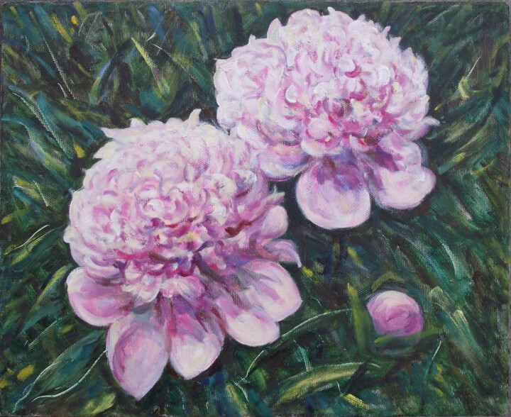 Картина под названием "Пионы розовые." - Валентин Негреско, Подлинное произведение искусства, Масло