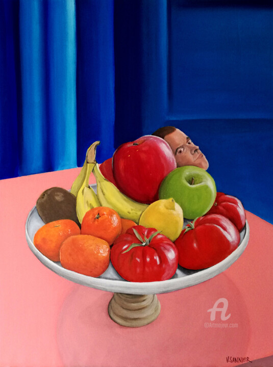 Peinture intitulée "La coupe de fruits…" par Valentin Sannier, Œuvre d'art originale, Acrylique Monté sur Panneau de bois