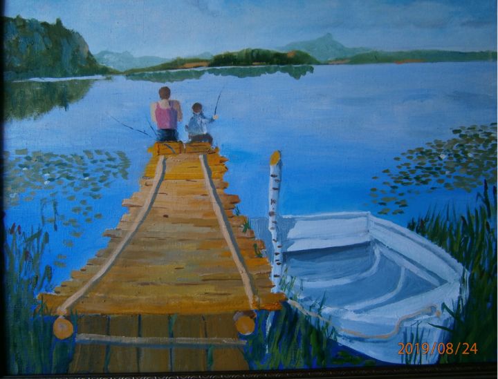 Peinture intitulée "У озера" par Valentin Zaytsev, Œuvre d'art originale, Huile