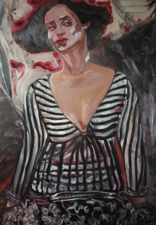 Painting titled "Attitude 1" by Valentina Baicuianu, Original Artwork, Oil