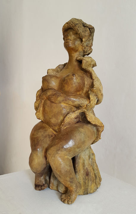 Scultura intitolato "Pregnant-2" da Valentina Brusilovskaya, Opera d'arte originale, Metalli
