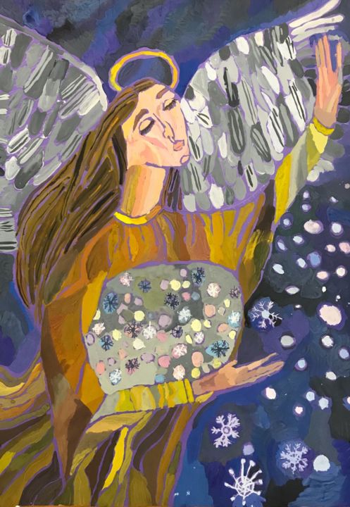 Peinture intitulée "Christmas Angel" par Valentina Budarina, Œuvre d'art originale, Gouache