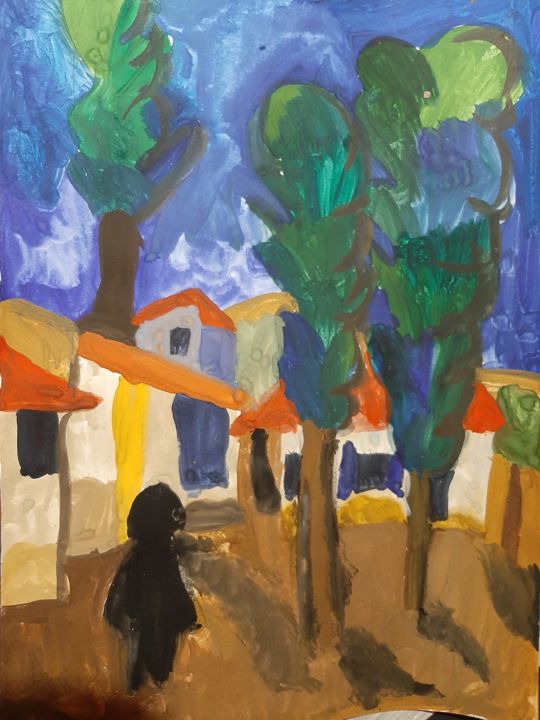 Картина под названием "lonesomeness" - Valentina Budarina, Подлинное произведение искусства, Гуашь