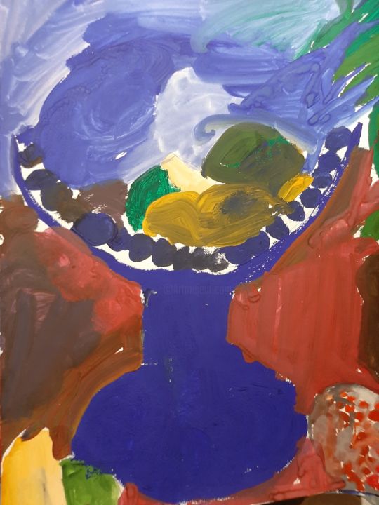 Картина под названием "A blue vase" - Valentina Budarina, Подлинное произведение искусства, Гуашь