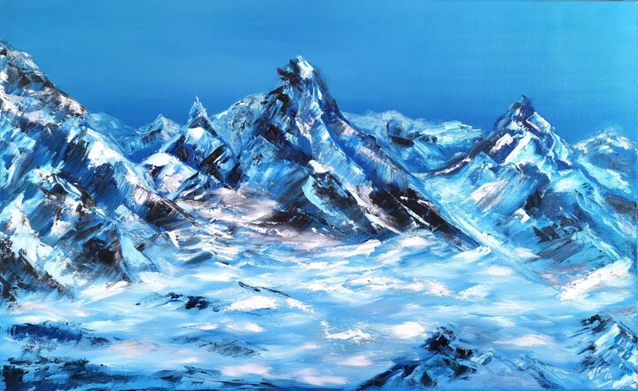 绘画 标题为“Snowy Mountains. Ab…” 由Valentina Can, 原创艺术品, 油 安装在木质担架架上