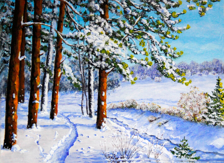 Peinture intitulée "Winter road" par Valentina Tsurikova, Œuvre d'art originale, Acrylique