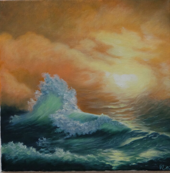 Painting titled "Stormy sea" by Valentina Lazdina, Original Artwork, Oil