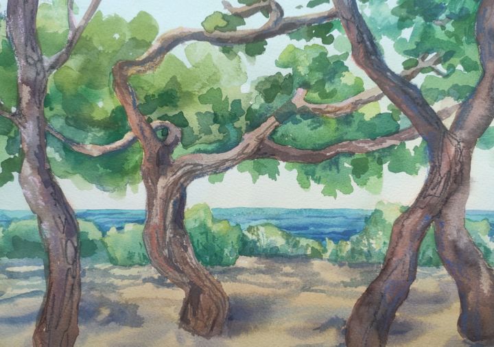 Pintura titulada "Dancing trees" por Valentina Pushkareva, Obra de arte original, Acuarela