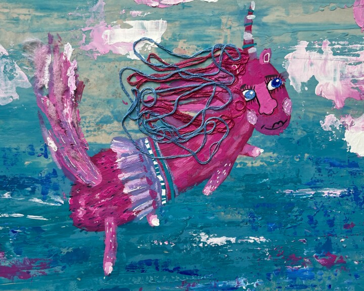 Peinture intitulée "The Rose Unicorn is…" par Valentina Pushkareva, Œuvre d'art originale, Acrylique