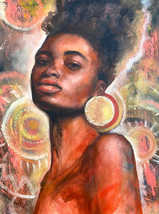 Pintura intitulada "African queen" por Valentina Shatokhina, Obras de arte originais, Óleo Montado em Painel de madeira