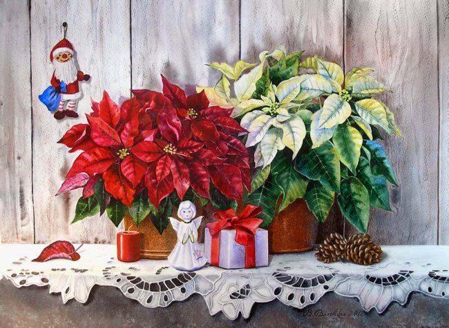 Malarstwo zatytułowany „Christmas ornament…” autorstwa Valentina Valevskaya, Oryginalna praca, Olej