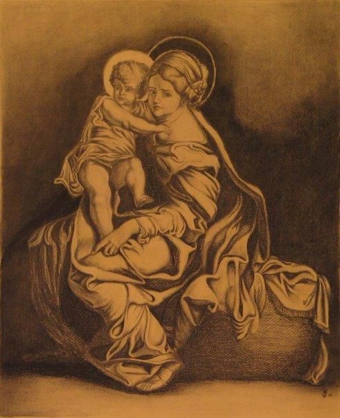 Drawing titled "Madonna con bambino" by Valentina Margio, Original Artwork