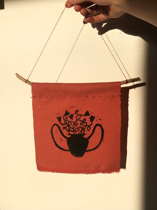 Текстильное искусство под названием "Patch rouge linogra…" - Valentine Marzais, Подлинное произведение искусства, Чернила Ус…