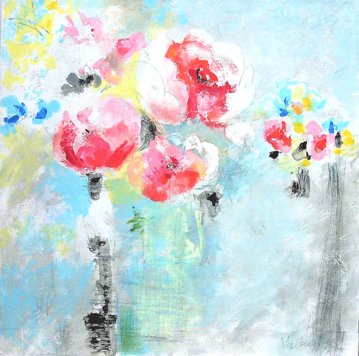 Painting titled "Pivoines - Peonies" by Valentine S., Original Artwork, Acrylic