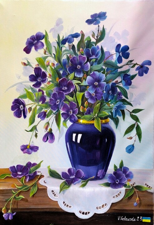 Painting titled "Flowers from the tr…" by Valentyna Valevska, Original Artwork, Oil Mounted on Wood Stretcher frame