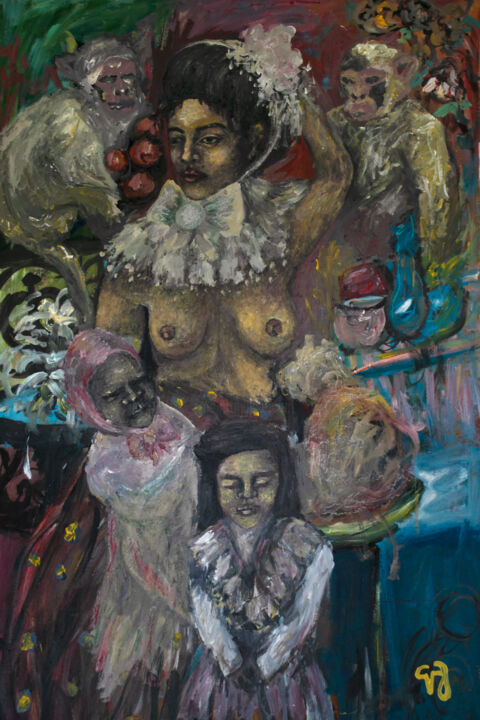 Malerei mit dem Titel "La maman I" von Valeria Jaramillo, Original-Kunstwerk, Acryl