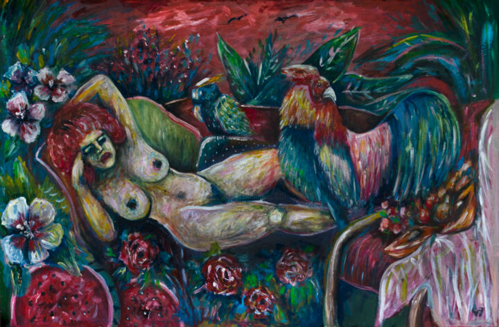 Painting titled "La femme allongée" by Valeria Jaramillo, Original Artwork, Acrylic