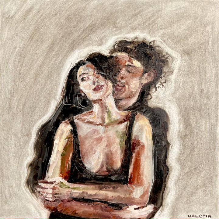 Painting titled "Lovers" by Valeria Koroleva, Original Artwork, Oil Mounted on Wood Stretcher frame