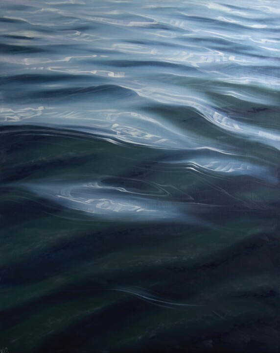 Painting titled "Smooth reflections" by Valeria Ocean, Original Artwork, Oil Mounted on Wood Stretcher frame
