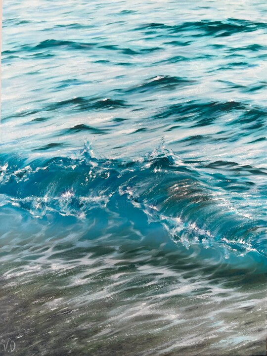 Картина под названием "Cerulean serenity" - Valeria Ocean, Подлинное произведение искусства, Масло Установлен на Деревянная…