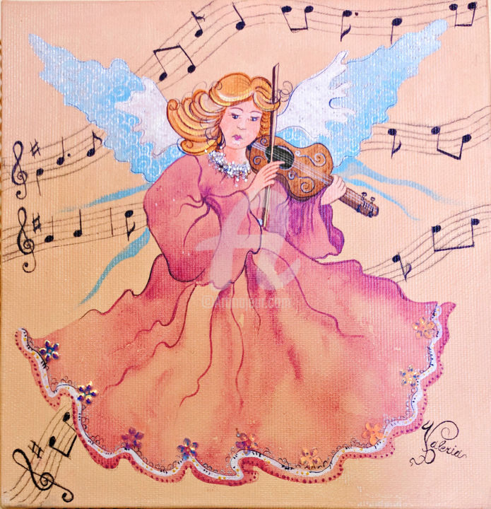 Painting titled "Female Child Musici…" by Valeria Polimena, Original Artwork, Acrylic