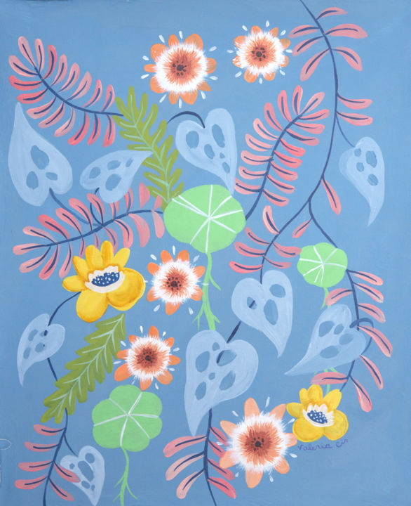 Pintura titulada "Pintura floral en c…" por Valeria Cis, Obra de arte original, Acrílico