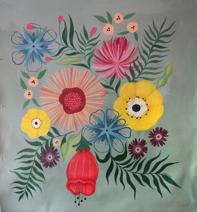 Peinture intitulée "Flores multicolores…" par Valeria Cis, Œuvre d'art originale, Acrylique
