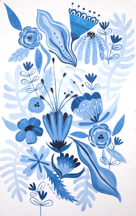 Pintura titulada "Pintura floral en a…" por Valeria Cis, Obra de arte original, Acrílico Montado en Bastidor de camilla de m…