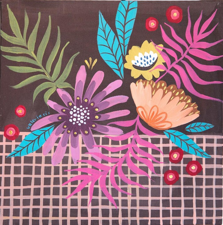 Pintura titulada "Cuadro de flores mu…" por Valeria Cis, Obra de arte original, Acrílico Montado en Bastidor de camilla de m…