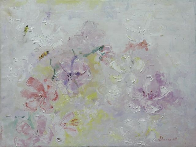 Painting titled "Цветы сакуры (Sakur…" by Valeriia Duka, Original Artwork, Oil