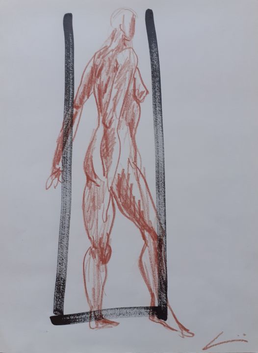 Dessin intitulée ""Corpus:fenêtre"" par Valeria Luccioni, Œuvre d'art originale, Crayon