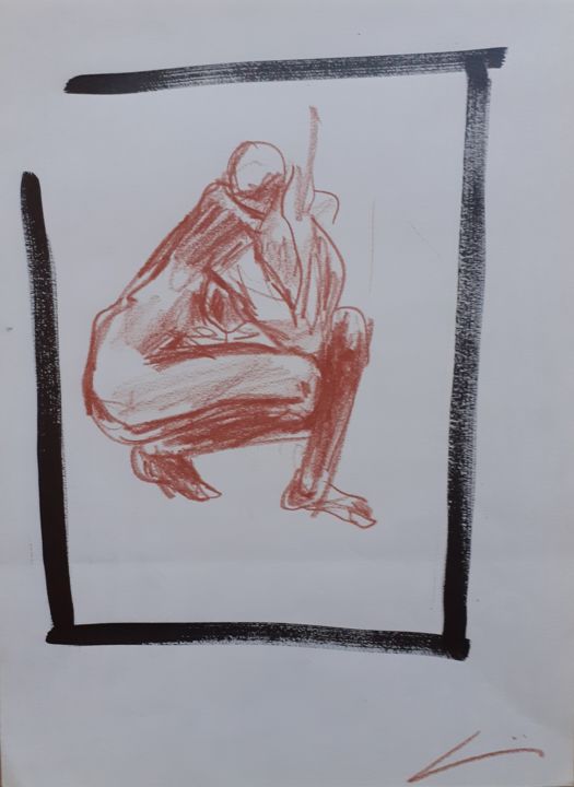 Dessin intitulée ""Corpus: fenêtre"" par Valeria Luccioni, Œuvre d'art originale, Crayon