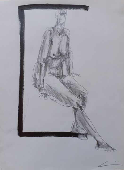 Drawing titled ""Corpus, fenêtre"" by Valeria Luccioni, Original Artwork, Pencil