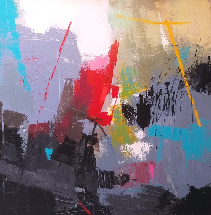 Pittura intitolato "punto rosso" da Valeriano Lessio, Opera d'arte originale, Smalto