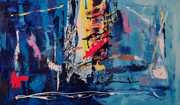 Pittura intitolato "lungo il mare" da Valeriano Lessio, Opera d'arte originale, Acrilico Montato su Telaio per barella in le…
