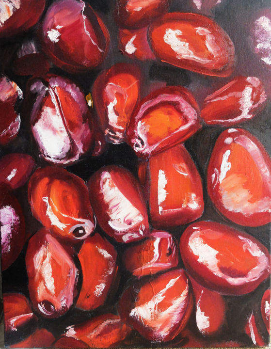 Pintura intitulada "Pomegranate" por Valeriia Radziievska, Obras de arte originais, Óleo Montado em Armação em madeira