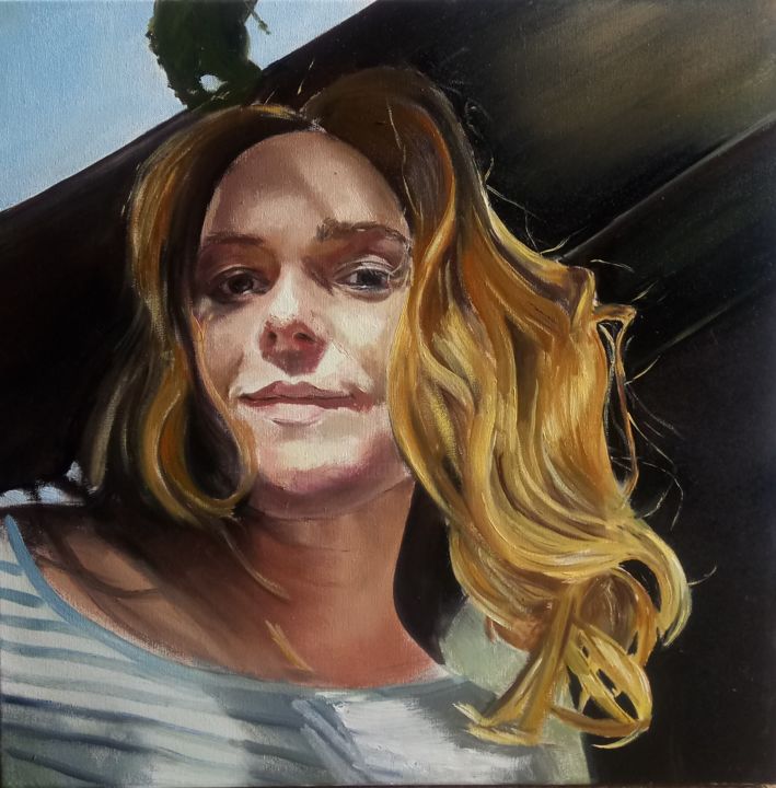 Картина под названием "Self-portrait in th…" - Valeriia Radziievska, Подлинное произведение искусства, Масло Установлен на Д…