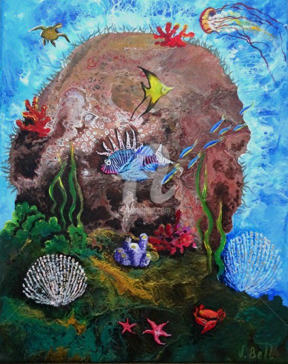 Ζωγραφική με τίτλο "Undersea World, sea…" από Valeria Belogurova, Αυθεντικά έργα τέχνης, Ακρυλικό