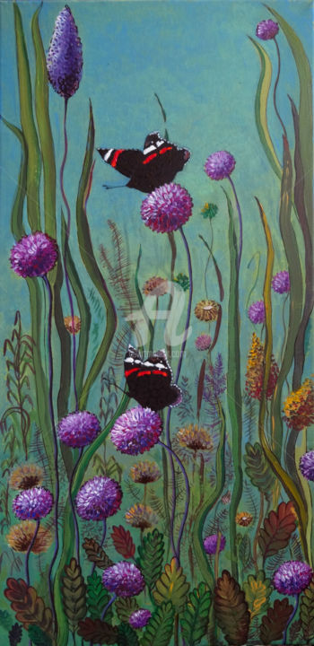 Картина под названием "Wild Leek, butterfl…" - Valeria Belogurova, Подлинное произведение искусства, Акрил