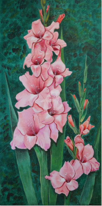 Painting titled "Gladiolus, garden f…" by Valeria Belogurova, Original Artwork, Acrylic