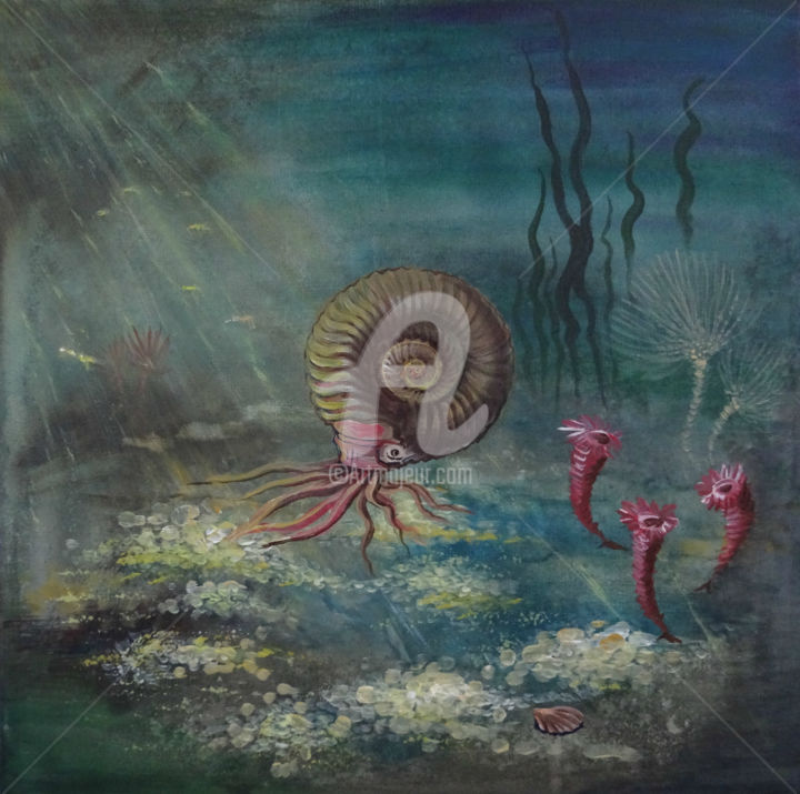Schilderij getiteld "Ammonite, sea paint…" door Valeria Belogurova, Origineel Kunstwerk, Acryl