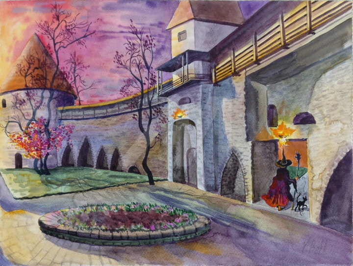 Painting titled "Tales of the Old Ci…" by Valeria Belogurova, Original Artwork, Watercolor