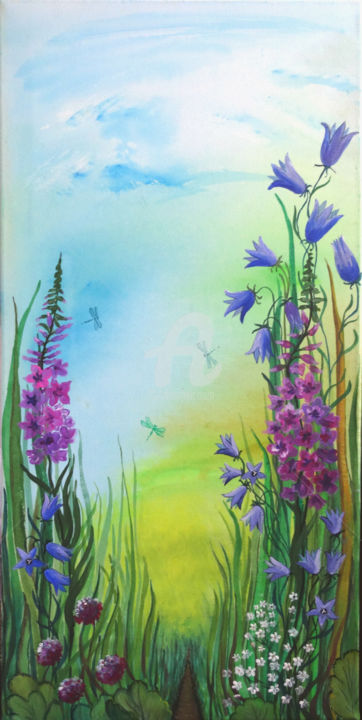 Painting titled "Path in the Grass" by Valeria Belogurova, Original Artwork, Acrylic