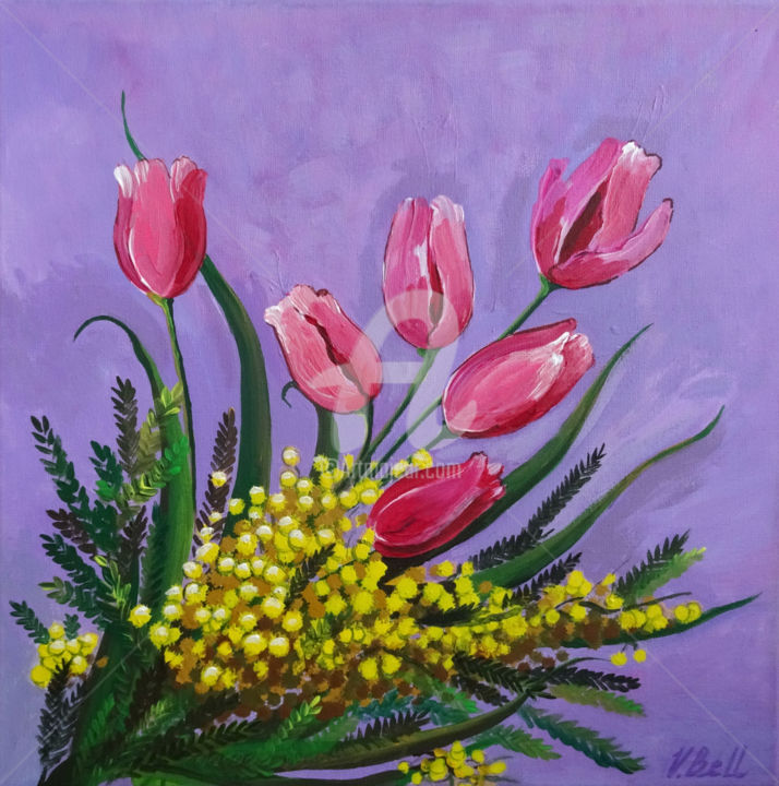 Картина под названием "Spring Bouquet, pin…" - Valeria Belogurova, Подлинное произведение искусства, Акрил