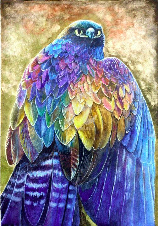 Картина под названием "Bluebird" - Valeria Belogurova, Подлинное произведение искусства, Акварель