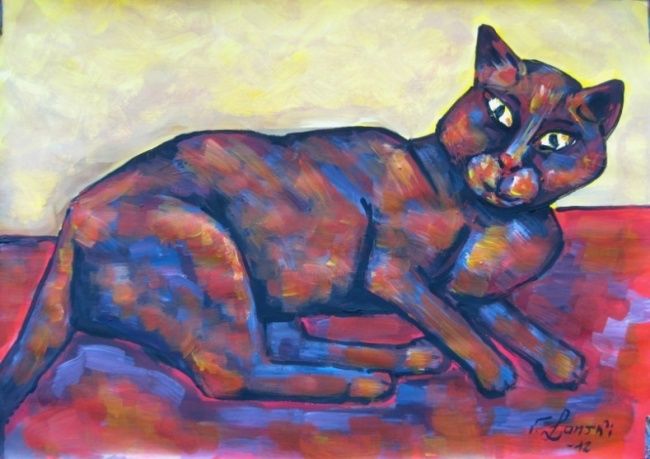 Schilderij getiteld "Katze" door Valeri Lanski-Waldt, Origineel Kunstwerk